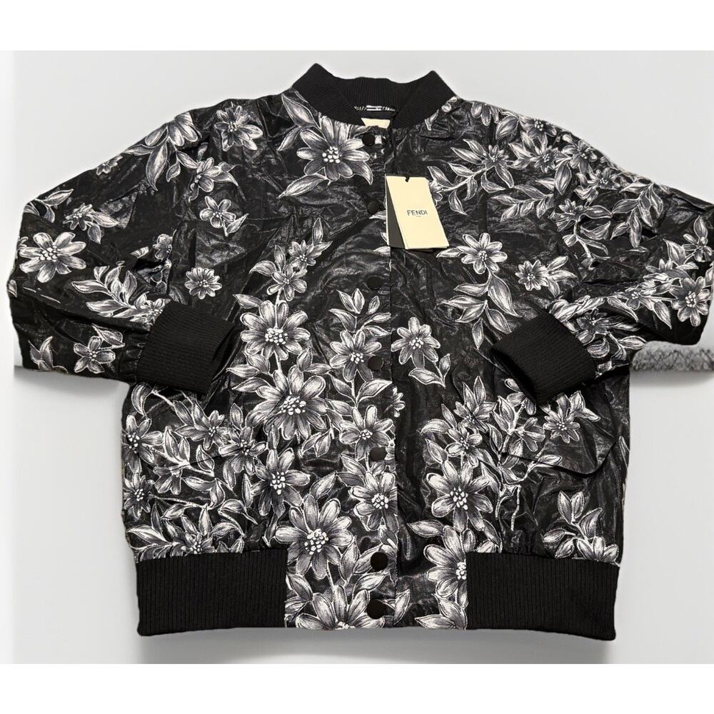 NWT $1,990 FENDI Floral Bomber Casual Jacket Silk Blend Sz 2 US Made In Italy